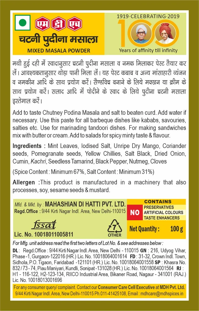 MDH Chutney Pudina Masala 100gm - Image 3