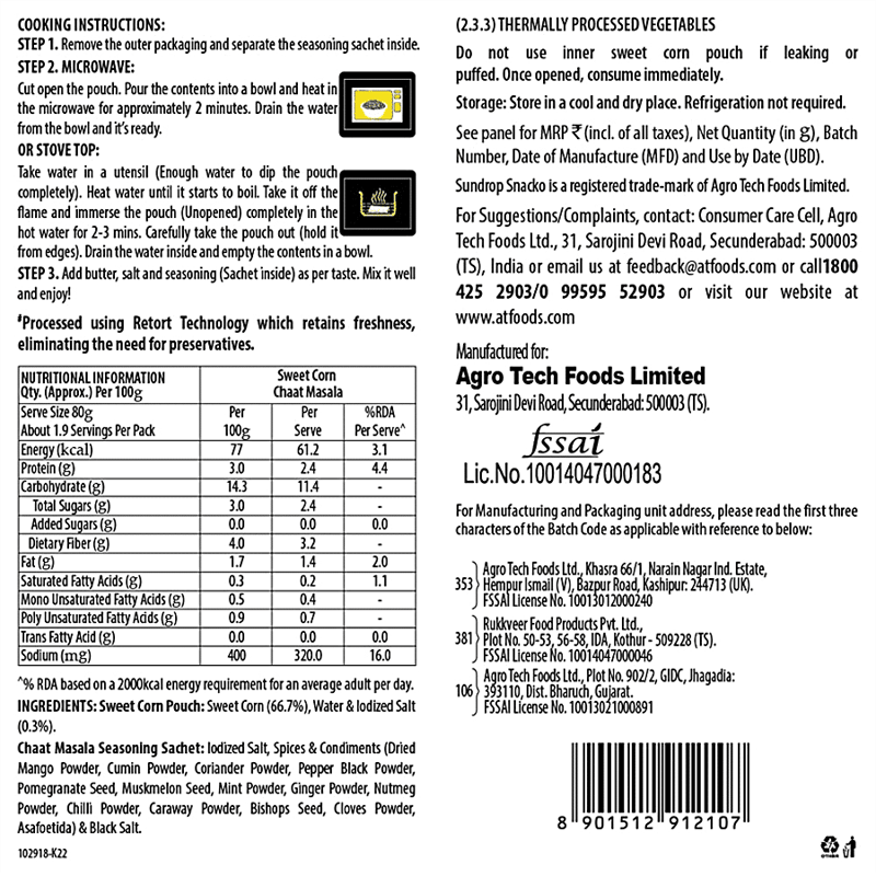 Sundrop Sweet Corn 151.9gm - Image 3
