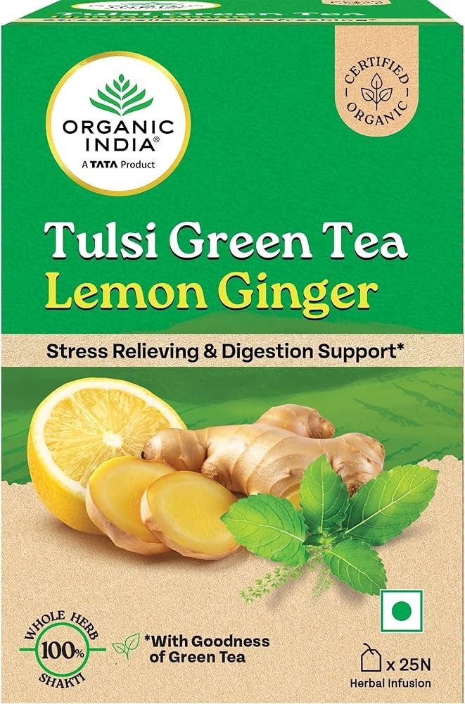 ORGANIC INDIA TULSI GREEN TEA LEMON GINGER 45G